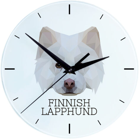 Perro finlandés de Laponia, perro finlandés de Laponia: reloj de pared geométrico con imagen e inscripción de Art-Dog (1/4)