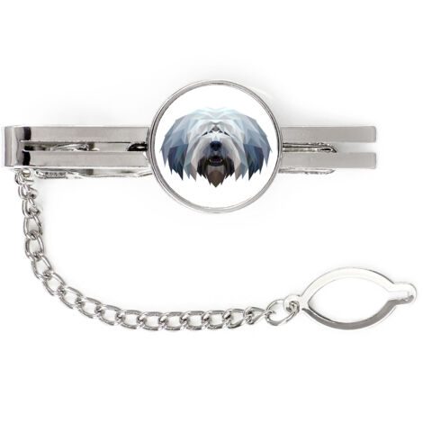 Perro pastor polaco de llanura, PON: pinza para corbata geométrica con foto e inscripción Art-Dog (1/4)