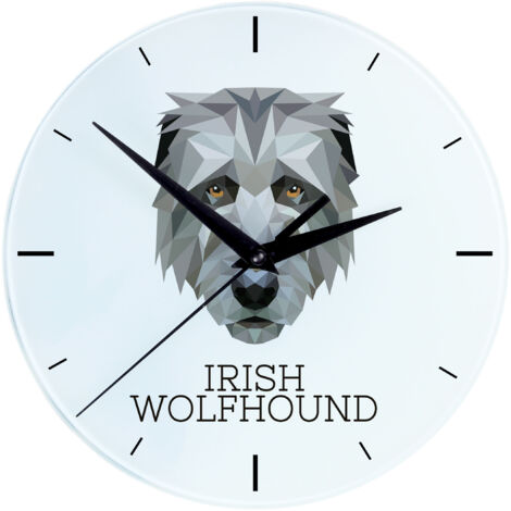 Reloj de pared geométrico con diseño de lebrel irlandés, foto e inscripción de Art-Dog. (1/4)