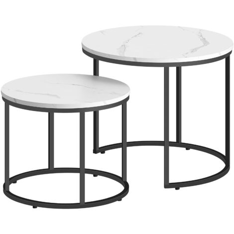 Mesa de centro redonda 2 piezas – patas de mármol negro – dimensiones 53x45cm y 43x35cm – autoensamblaje (1/5)