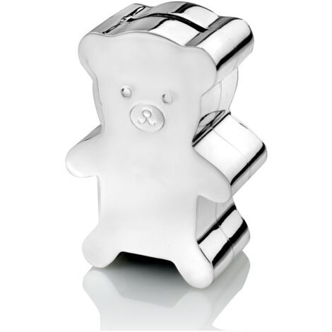 Hucha de plata para niños, elegante, como regalo, osito de peluche grabado  Tamaño: 7x4 H10 cm  SKU: ZV6031261