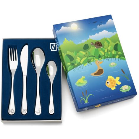 Cubiertos infantiles con grabado de animales acuáticos  Tamaño: 160x170x160x130 mm  SKU: ZV4259070