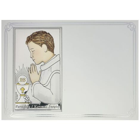 Cuadro para Sagrada Comunión, plata con grabado, recuerdo de primera comunión para niño, color  Tamaño: 13x18cm  SKU: VL832/4COL