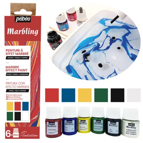 Pebeo Marbling juego de pintura marmoleado 6x20ml, veteado efecto mármol (1/5)
