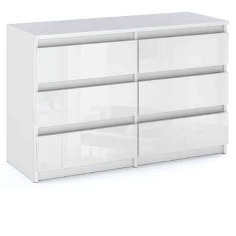 Cómoda blanca brillante con 6 cajones, soporte para TV de 100CM, mueble de salón, aparador (1/5)