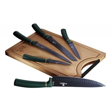 JUEGO DE 5 CUCHILLOS DE COCINA CON TABLA BERLINGER HAUS BH-2551 ESMERALDA (1/2)