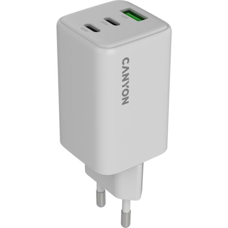 Cargador de pared CANYON CU65ACC GaN 65W 2xPD 1xQC UE, blanco (1/5)