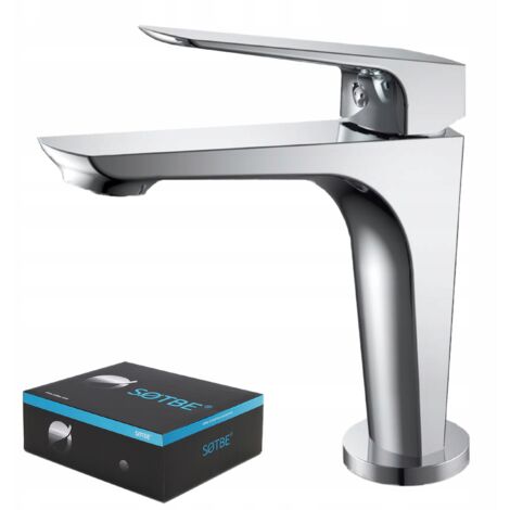 Grifo para lavabo de baño, de pie, cromado, caño fijo (1/5)