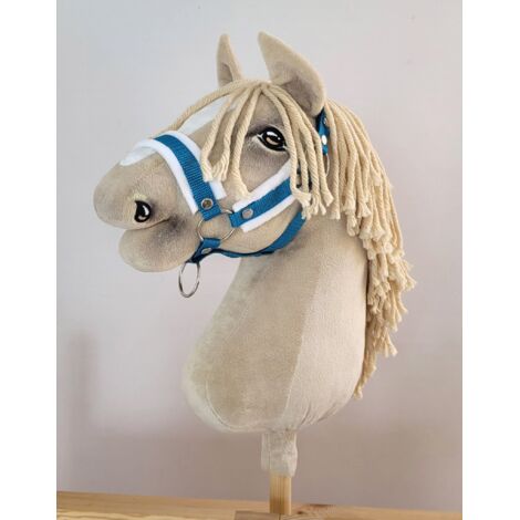 Cabezada de caballo ajustable Hobby Horse A3 turquesa con pelo blanco (1/2)