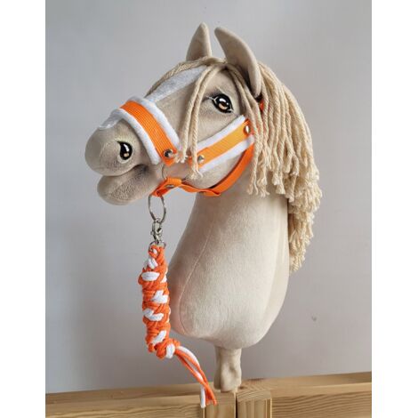 Set de caballito de juguete: Cabestro A3 con pelo blanco y correa de cuerda - Naranja neón/Blanco (1/5)