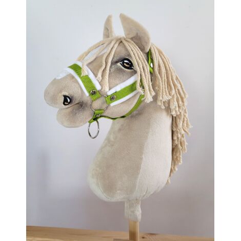Cabestro ajustable para caballo Hobby Horse A3 color lima con pelo blanco (1/2)