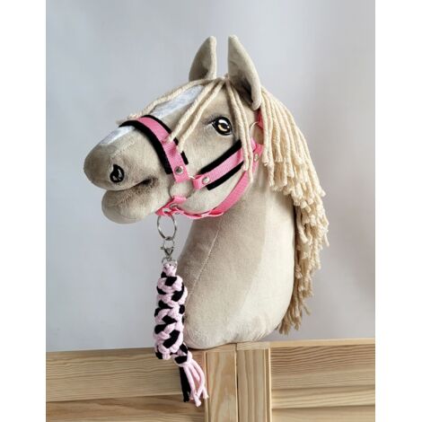 Set de caballito de juguete: Cabestro A3 con pelo negro y correa de cuerda - Negro y rosa (1/5)