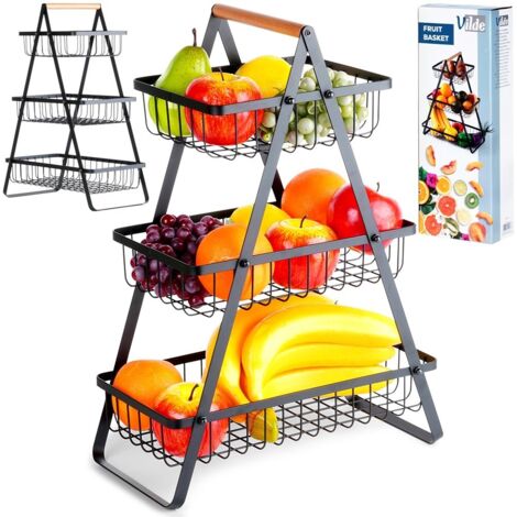 Cesta de fruta de metal negro de 3 niveles (1/5)