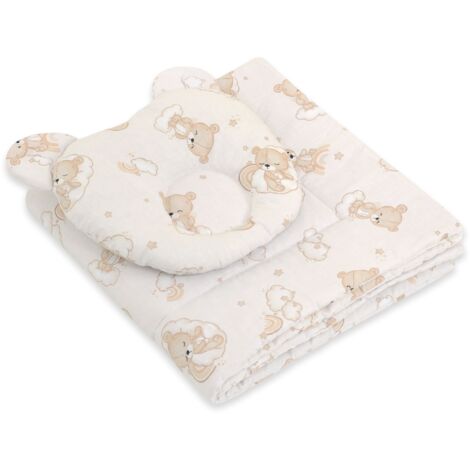 Edredón de osito de peluche con relleno y almohada contorneada - conjunto de 2 piezas - osito de peluche beige con arcoíris (1/4)