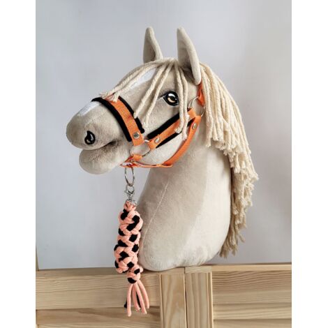 Set de caballito de juguete: Cabestro A3 con pelo negro y correa de cuerda - Negro y naranja (1/5)