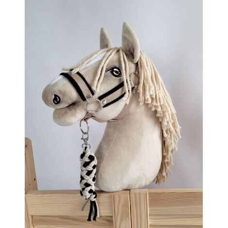 Set de caballito de juguete: Cabestro A3 con pelo negro y correa de cuerda - Negro y beige (1/5)
