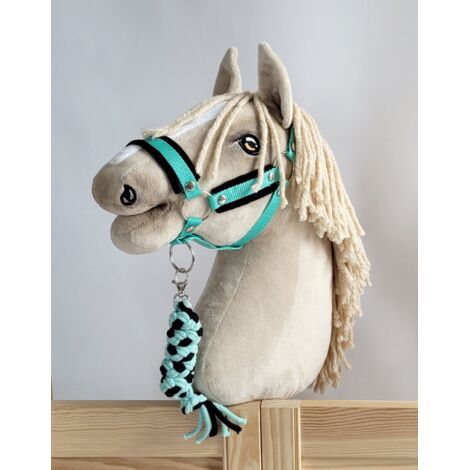 Set de caballito de juguete: Cabestro A3 con pelo negro y correa de cuerda - Negro y menta (1/5)