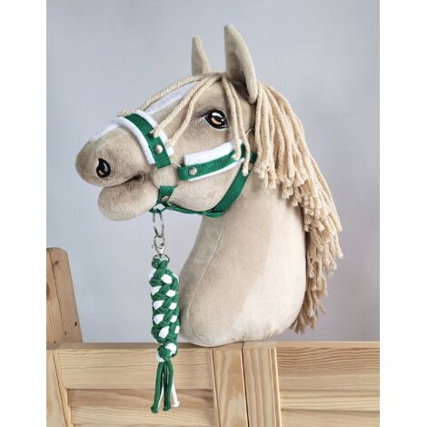 Set de caballito de juguete: Cabestro A3 con pelo blanco y correa de cuerda - Blanco y verde (1/5)