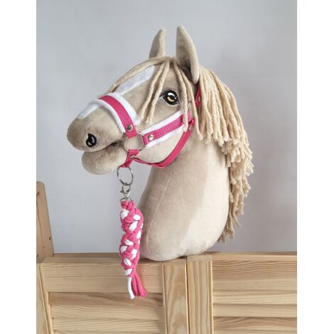 Set de caballito de juguete: Cabestro A3 con pelo blanco y correa de cuerda - Blanco y rosa oscuro (1/5)