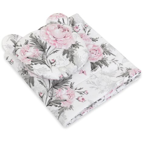 Edredón de osito de peluche y almohada contorneada - Conjunto de 2 piezas - Peonías románticas (1/3)