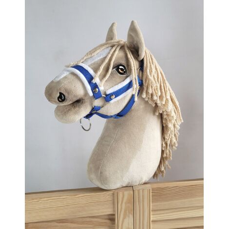 Cabezada de caballo ajustable Hobby Horse A3 azul con pelo blanco (1/3)