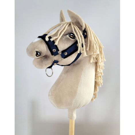 Cabezada de caballo ajustable Hobby Horse A3 azul marino con pelo negro (1/2)