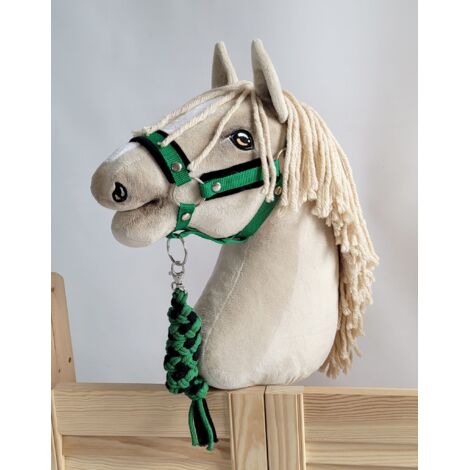 Set de caballito de juguete: Cabestro A3 con pelo negro + correa de cuerda - Negro y verde (1/5)