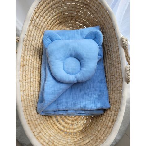Edredón de muselina con relleno y almohada contorneada de osito de peluche - Juego de 2 piezas - azul (1/2)