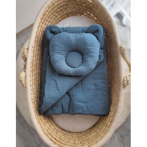Edredón de muselina con forma de osito de peluche y almohada - Juego de 2 piezas - Azul sucio (1/3)
