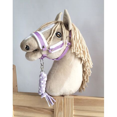 Set de caballito de juguete: Cabestro A3 con pelo blanco y correa de cuerda - Blanco y morado (1/5)