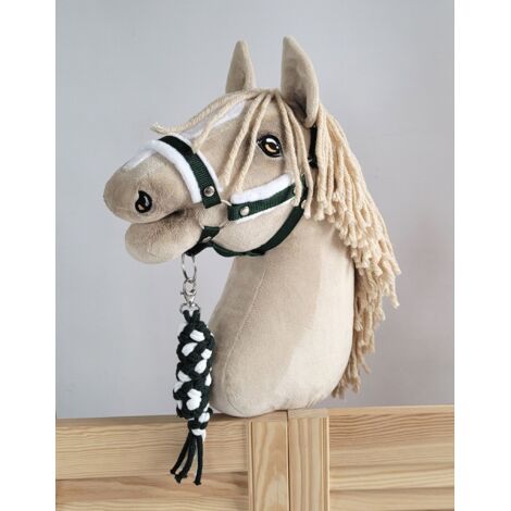 Set de caballito de juguete: Cabestro A3 con pelo blanco y correa de cuerda - Blanco y verde botella (1/5)
