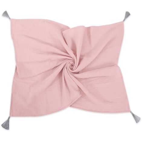 Manta de muselina para bebé con borlas - rosa pastel (1/3)