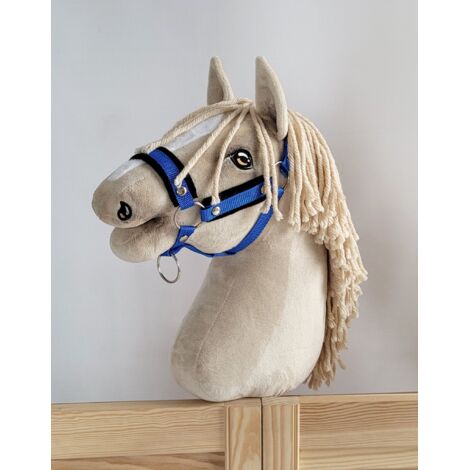 Cabezada de caballo ajustable Hobby Horse A3 azul con pelo negro (1/3)