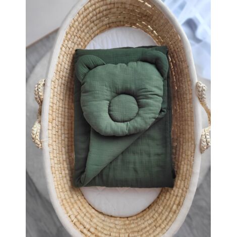 Edredón de osito de peluche de muselina con relleno y almohada con forma - Juego de 2 piezas - Verde bosque (1/3)