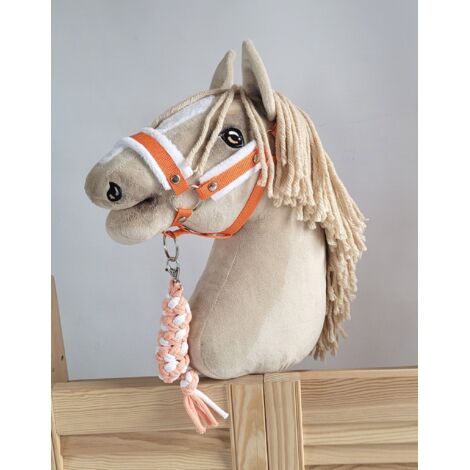 Set de caballito de juguete: Cabestro A3 con pelo blanco y correa de cuerda - Blanco y naranja (1/5)