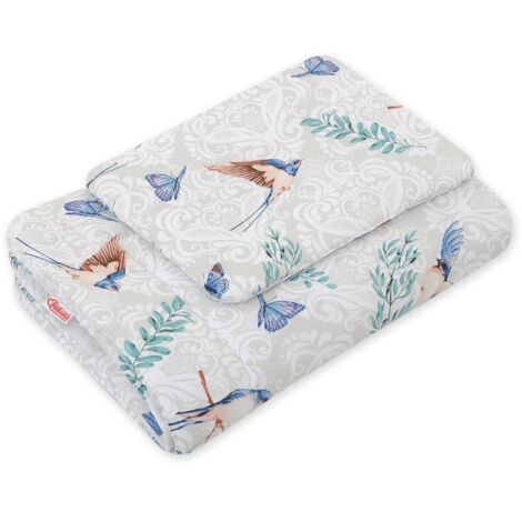 Juego de cama para bebé con relleno, 2 piezas, 75x100cm RECIÉN NACIDO - pájaros azules (1/3)