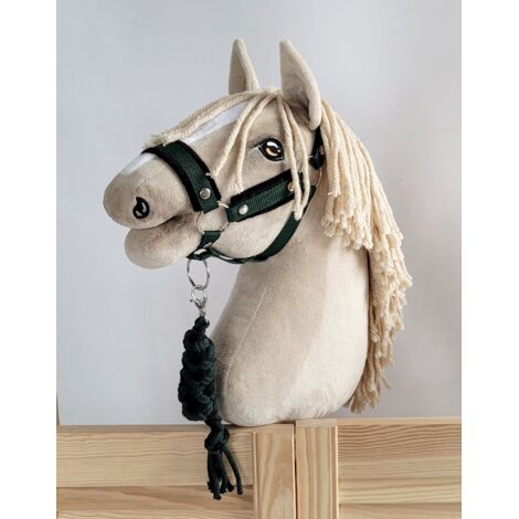 Set de caballito de juguete: Cabestro A3 con pelo negro y correa de cuerda - Negro y verde botella (1/5)