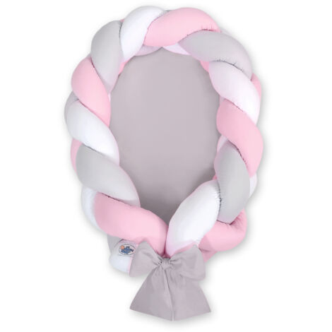 Capullo trenzado para bebé 2 en 1: blanco, gris y rosa