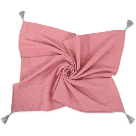 Manta de muselina para bebé con borlas - rosa retro (1/4)