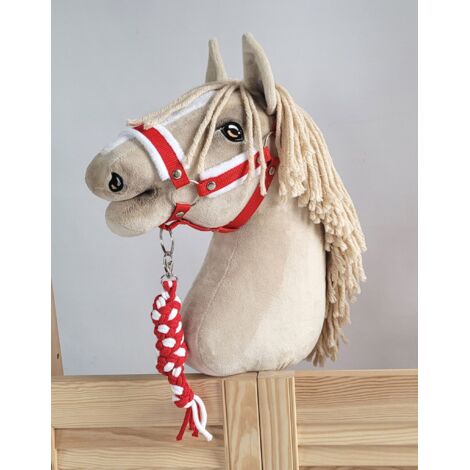 Set de caballito de juguete: Cabestro A3 con pelo blanco y correa de cuerda - Blanco y rojo (1/5)