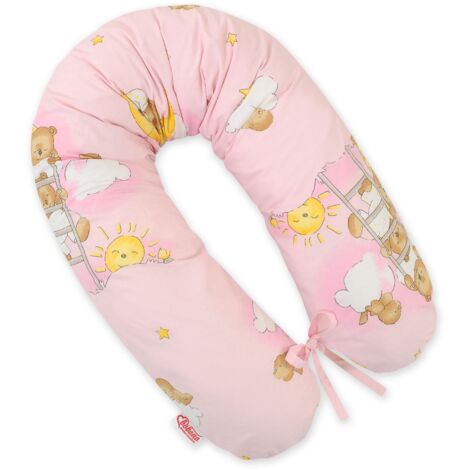 Almohada de embarazo más larga para que las embarazadas duerman + funda extraíble - Ositos en nubes rosas