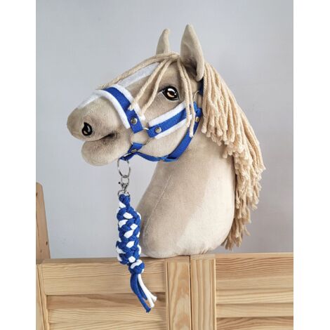 Set de caballito de juguete: Cabestro A3 con pelo blanco y correa de cuerda - Blanco y azul (1/5)