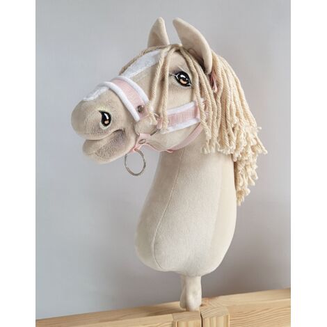 Cabezada de caballo ajustable Hobby Horse A3 rosa empolvado con pelo blanco (1/3)