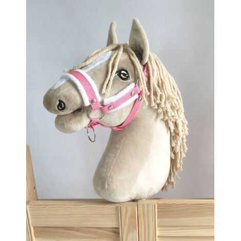 Cabestro ajustable para caballo Hobby Horse A3 rosa con pelo blanco (1/3)