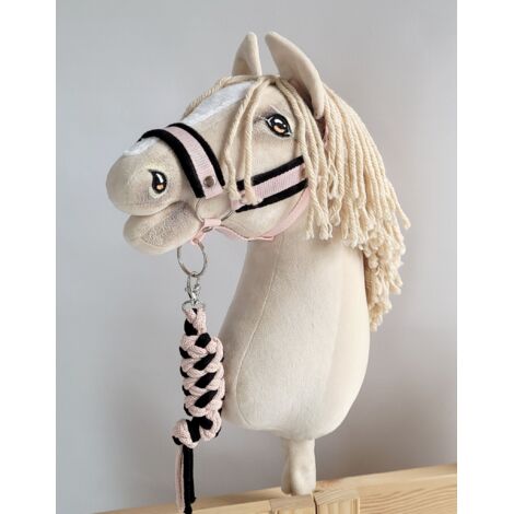 Set de caballito de juguete: Cabestro A3 con pelo negro y correa de cuerda - Negro y rosa empolvado (1/5)