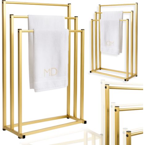 Perchero de baño, tres brazos, dorado, metal, moderno, colgador, soporte