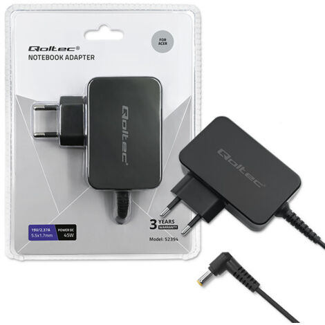Adaptador de corriente Qoltec para portátil Acer de 45 W 19 V 2,37 A 5,5 x 1,7 (1/5)