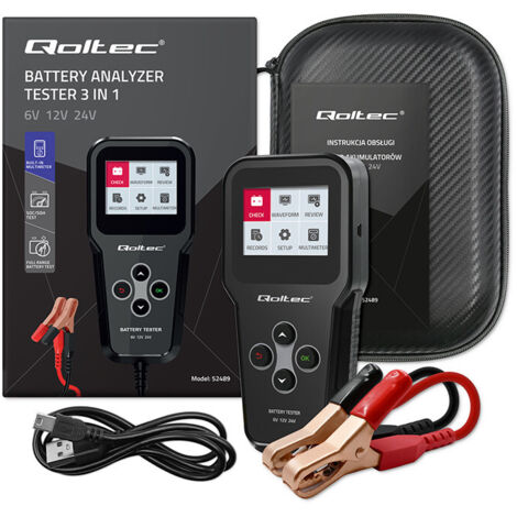 Comprobador de batería digital 3 en 1 Qoltec con pantalla LCD Menú en polaco 6 V 12 V 24 V 10 Ah-200 Ah (1/5)