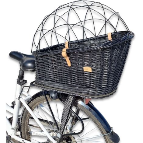 Cesta de mimbre negra para transportar perros. Portaequipaje para el maletero.