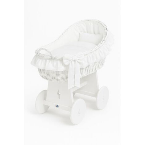 Moisés de mimbre Carina con refugio de mimbre, blanco + ropa de cama blanca